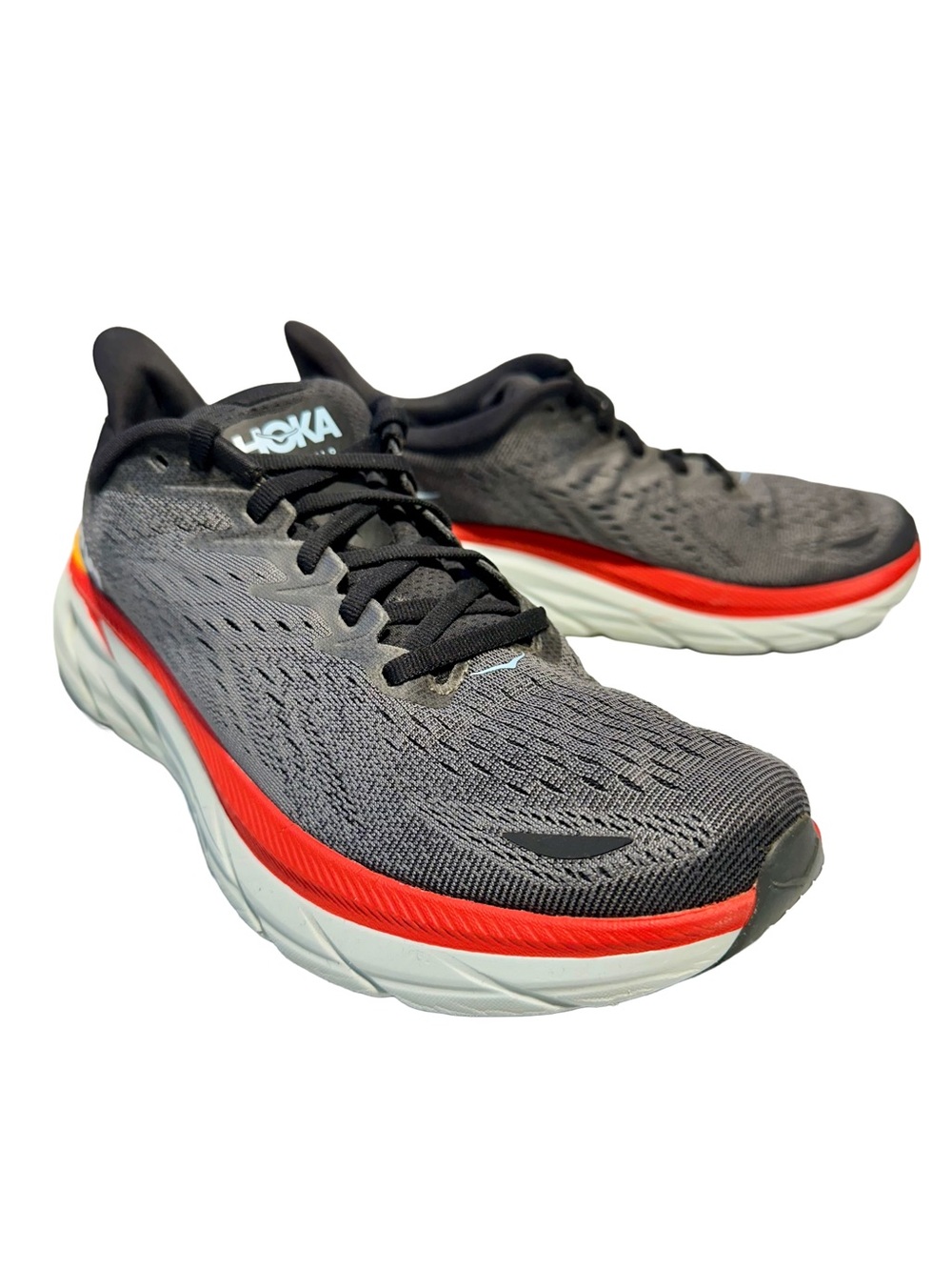 HOKA Clifton 8 Running Walking Shoes Cushioned Gray Red Women’s 8